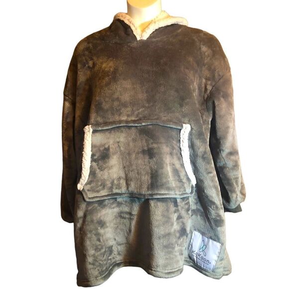 KoKoon Oversize Fleece Hoodie Blanket With Fluffy Lining. Gray and White - Picture 1 of 5